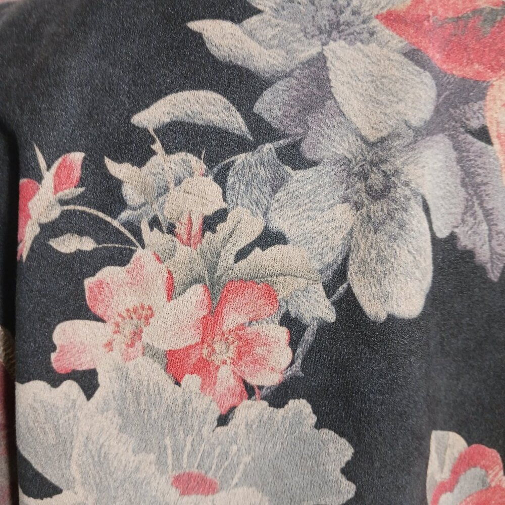 Solitaire, Anthropologie, Faux Suede Open Long Jacket, Gray/Brown w/ Floral, MED - Picture 3 of 16